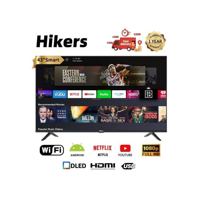 Hikers 43'' Inch Frameless Android Smart FHD LED TV - Black