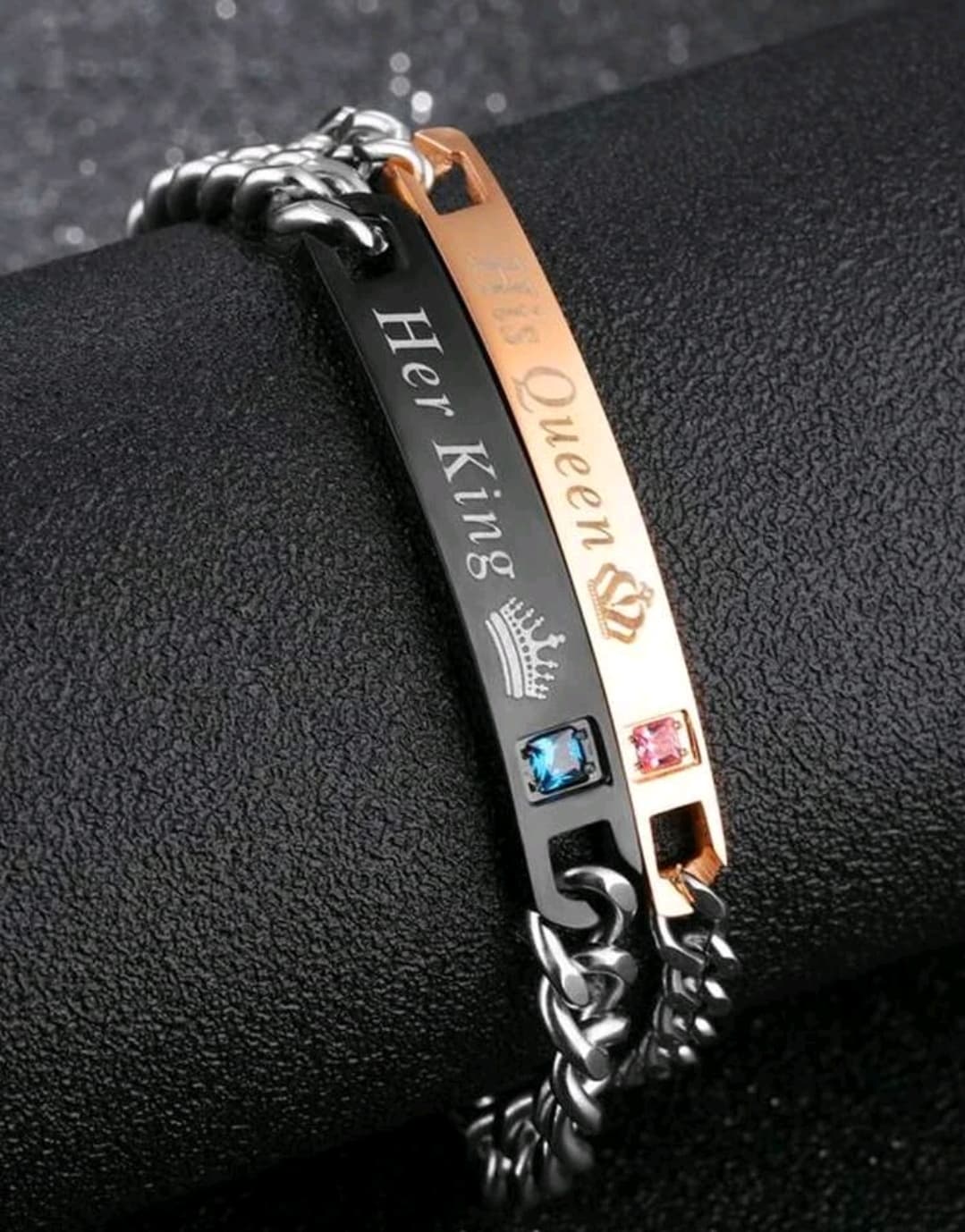 2pcs/set Couple Crown & Letter Detail Rectangle Decor Bracelet, Stainless Steel Jewelry