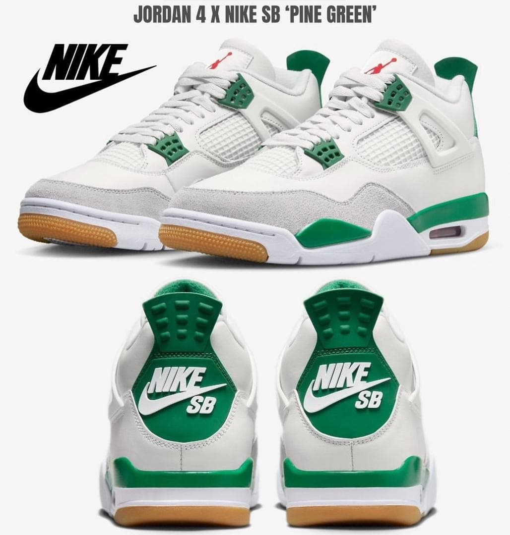 Jordan 4 RETRO SB White green , 40 to 46