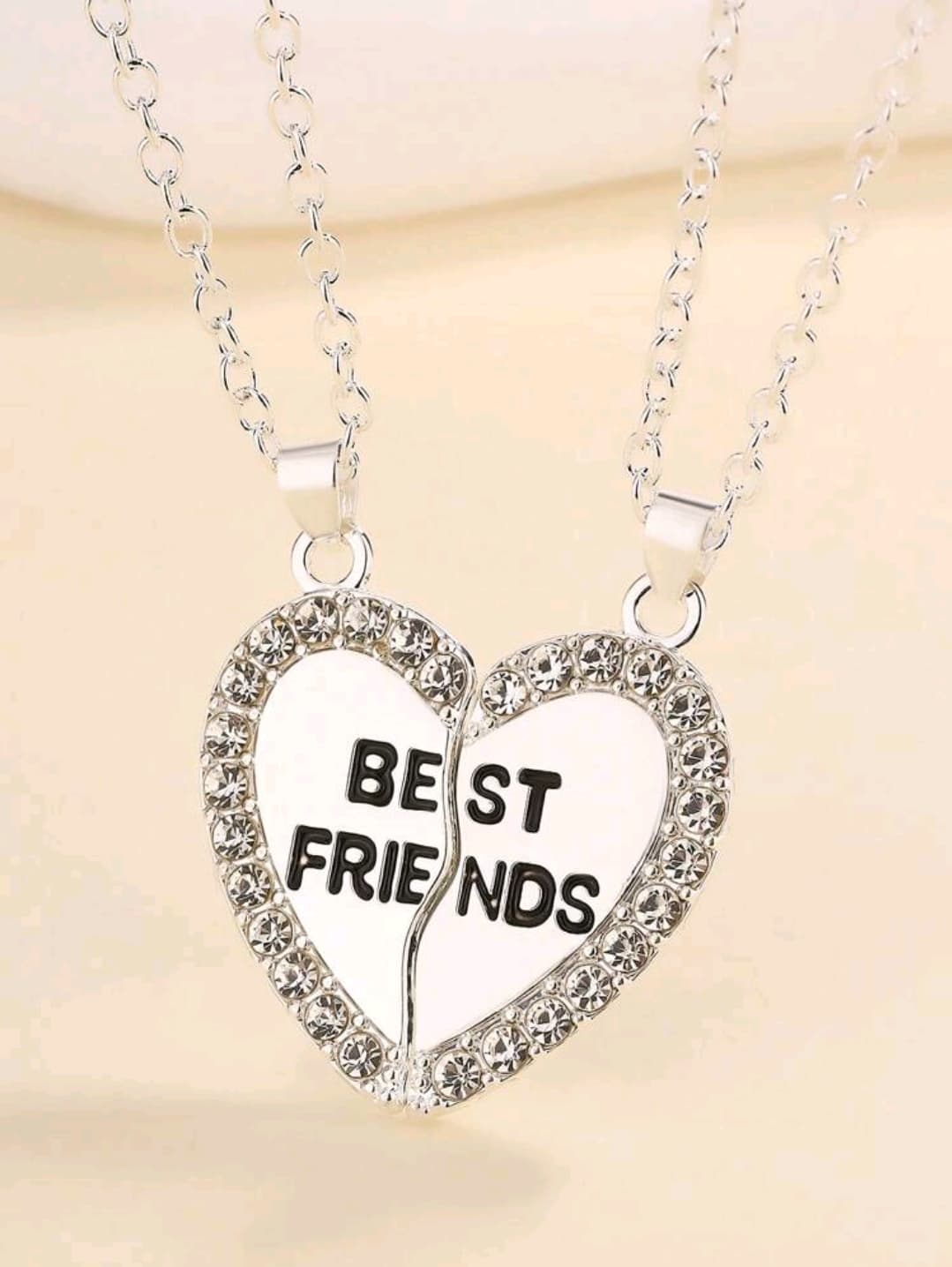 2pcs Fashionable Heart Shaped Best Friend Pendant Necklace With  Stones, A Gift For Friends