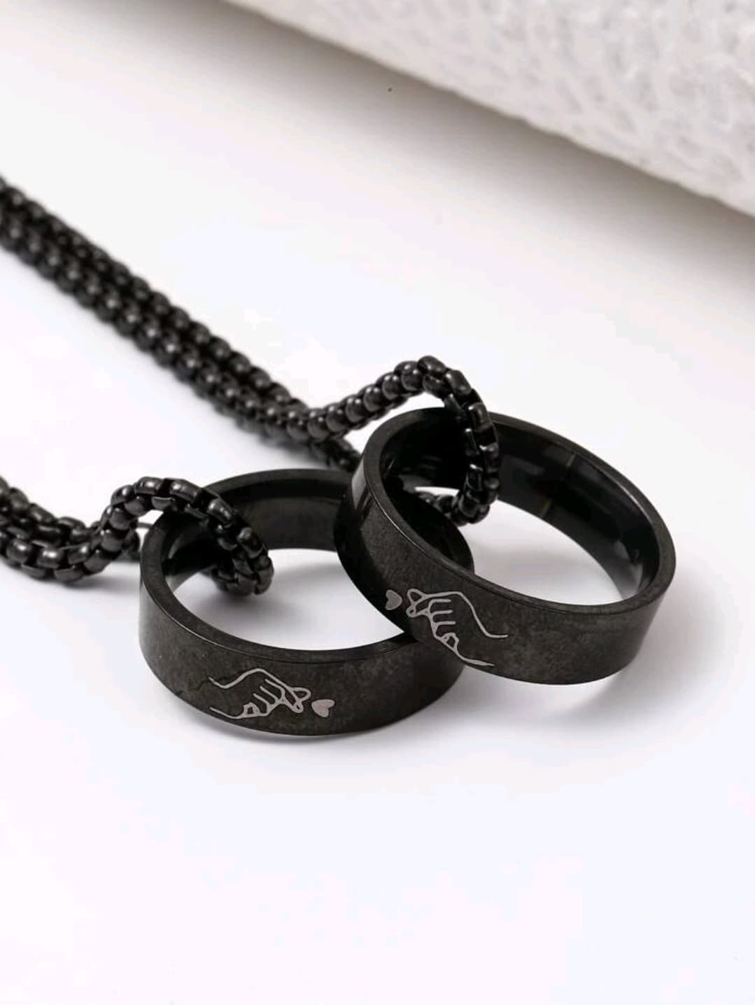 2pcs/set Couple Gesture Print Ring Charm Necklace