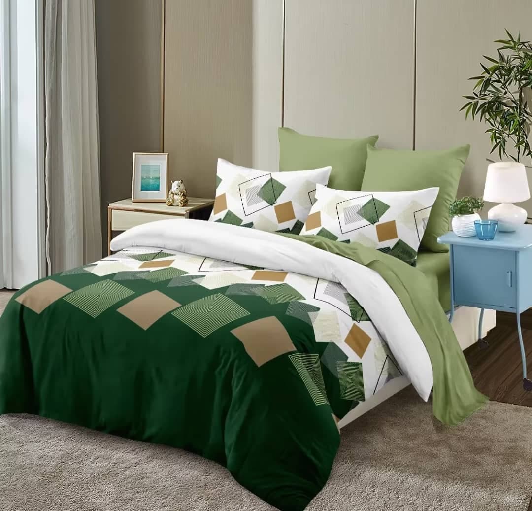 5*6 4PC Duvet Set With 1 Bedsheet, 2 Pillowcases And Duvet - Multicoloured