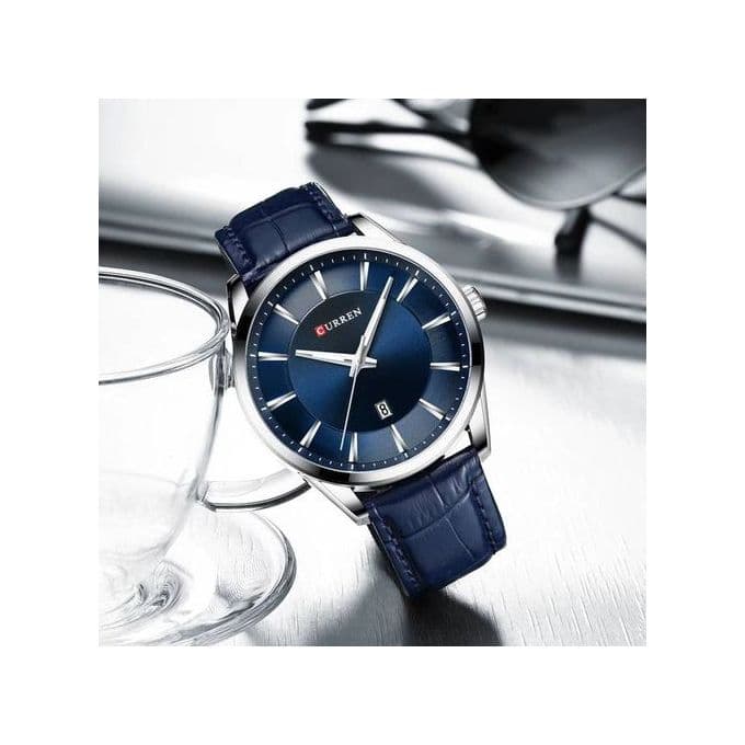 Curren Quartz Man Wristwatch Watch For Male With Leather Strap - Blue