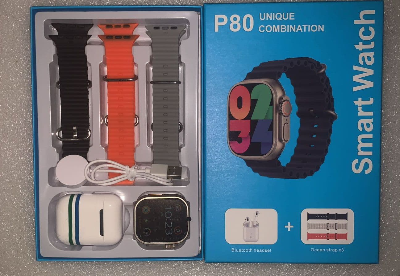 P80  Smartwatch Earphone 2 in 1 Best  3 Straps Smart Watch  with Earbuds