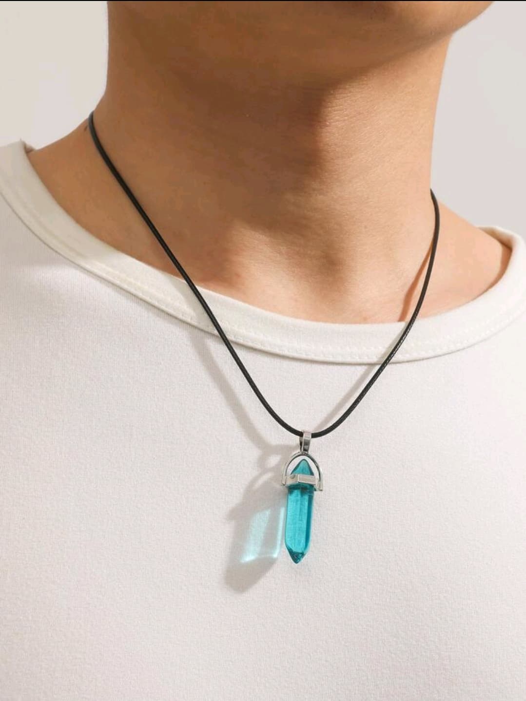 1pc Men's Glass Stone Necklace, Suitable For Daily Wear