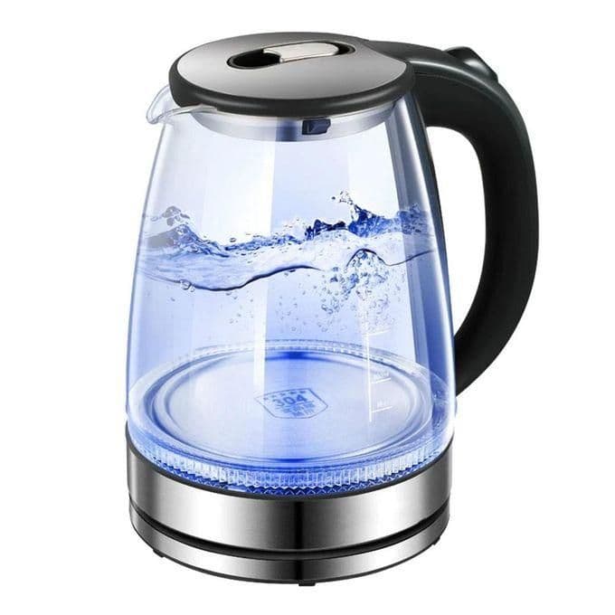 Hoffmans 2L Glass Electric Kettle With LED Blue Light- Silver , Black.